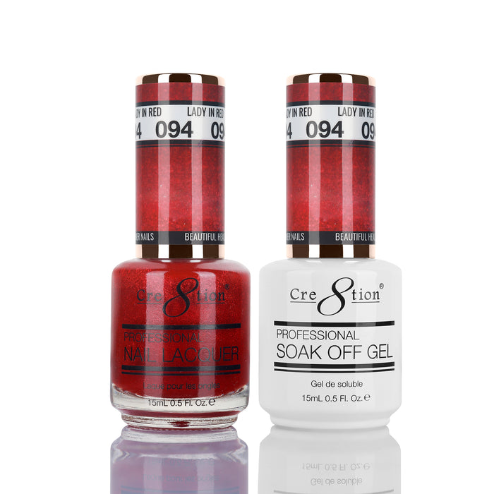 Cre8tion Soak Off Gel Matching Pair 0.5oz 094 LADY IN RED (SHIMMERY)