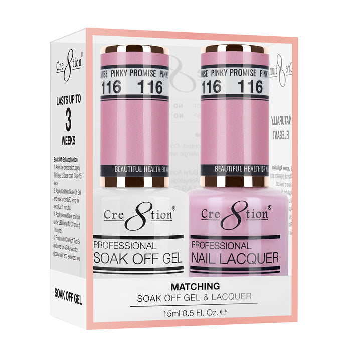 Cre8tion Soak Off Gel Matching Pair 0.5oz 116 PINKY PROMISE