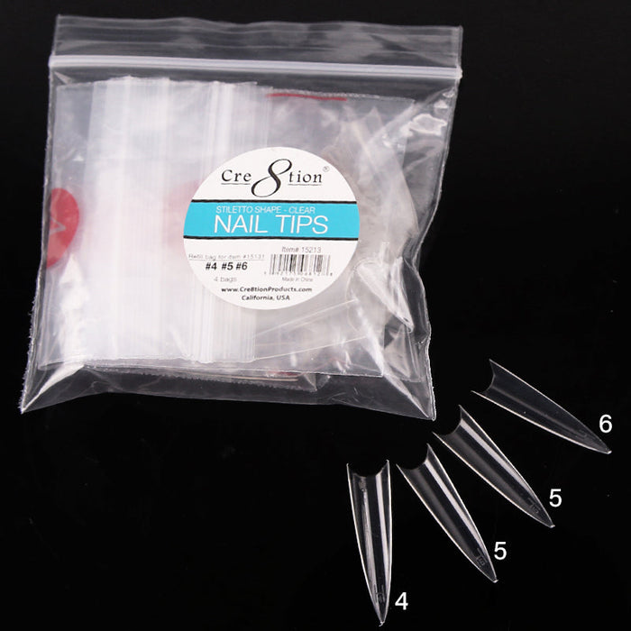 Cre8tion Shape Nail Tips - 02 Stiletto Refill Bag #4, #5, #5, #6 200 puntas/bolsa