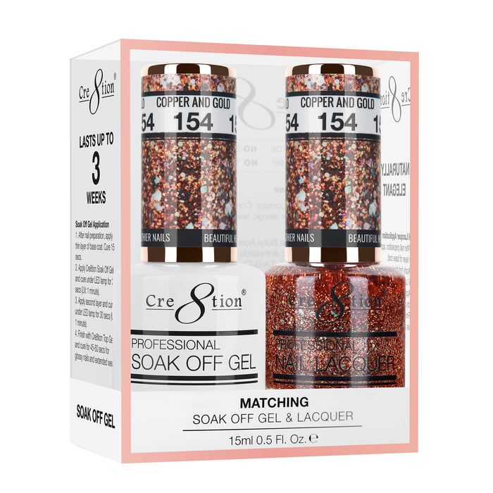 Cre8tion Soak Off Gel Matching Pair 0.5oz 154 COPPER & GOLD