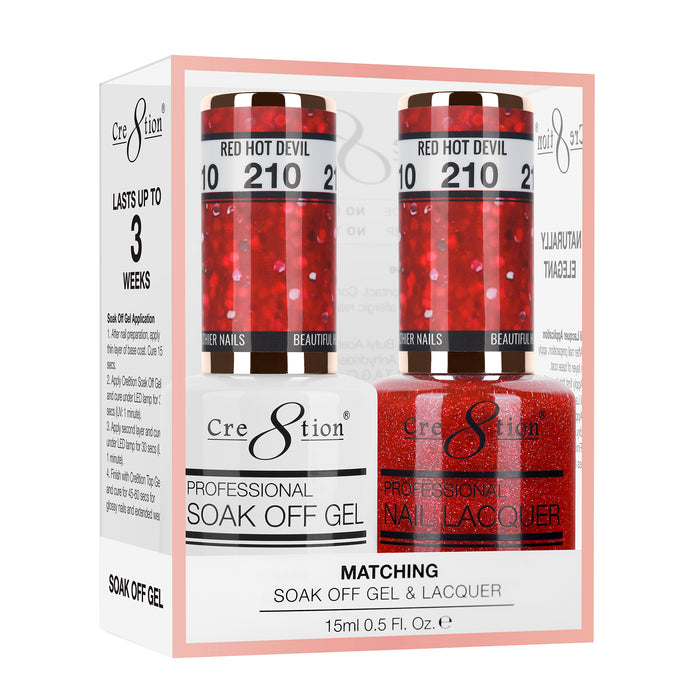 Cre8tion Soak Off Gel Matching Pair 0.5oz 210 RED HOT DEVIL