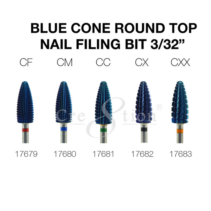 Cre8tion - Broca para lima de uñas con parte superior redonda, con cono azul, 3/32"