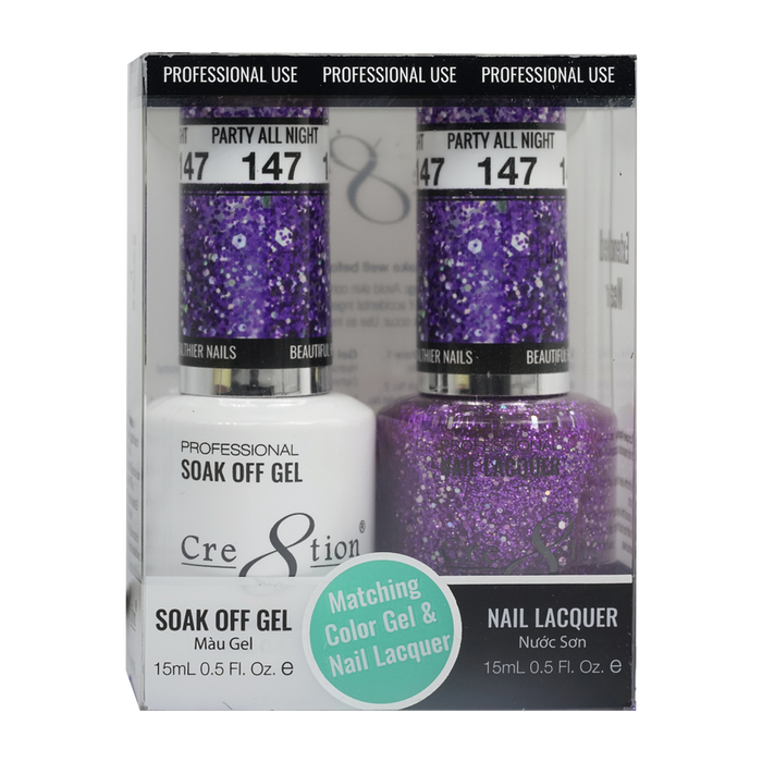 Cre8tion Soak Off Gel Matching Pair 0.5oz 147 PARTY ALL NIGHT (GLITTER)