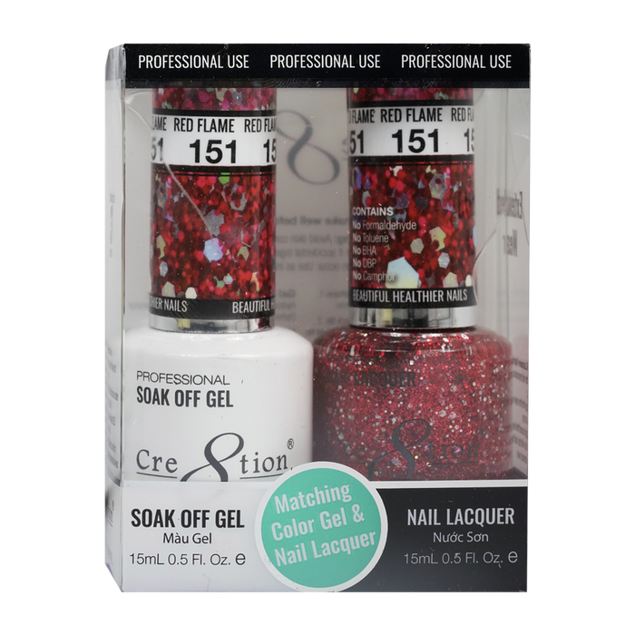 Cre8tion Soak Off Gel Matching Pair 0.5oz 151 RED FLAME