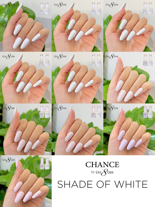 Chance Gel & Nail Lacquer Duo 0.5oz - Shade of White Collection  - Full Set 10 Colors w/ 1 Color Chart