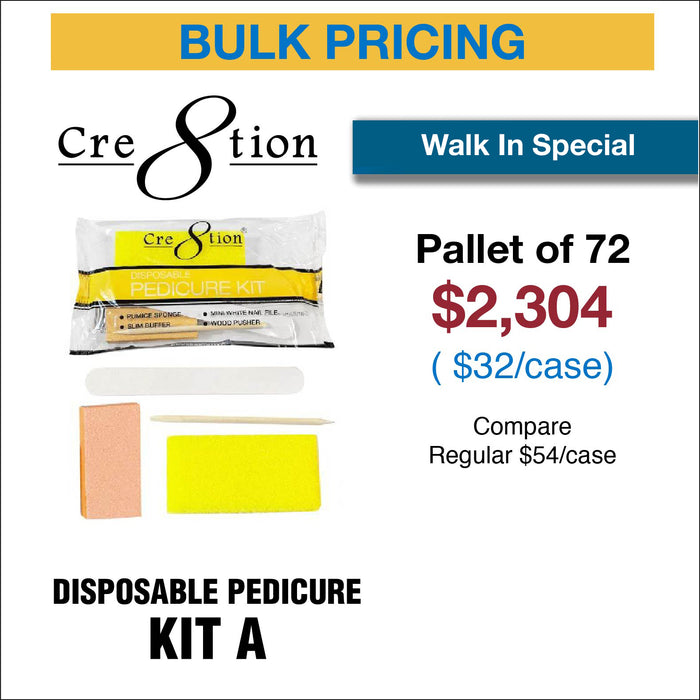 [Walk In Special] Cre8tion Disposable Kit A Pedicure: 1 Pumice Sponge, 1 Mini Nail File, 1 Wood Pusher, and 1 Slim Buffer for softer smoother feet