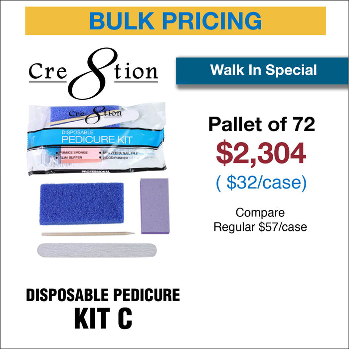 [Walk In Special] Cre8tion Disposable Kit C Pedicure: 1 Slim Buffer, 1 Blue Pumice Sponge, 1 Mini Zebra Nail File, 1 Wood Pusher