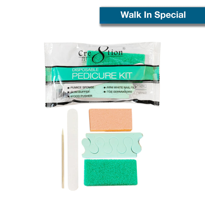 [Walk In Special] Cre8tion Disposable Kit B Pedicure : 1 Pumice Sponge, 1 Mini White Nail File, 1 Slim Buffer, 1 Wood Pusher and 1 pair of Toe Separators 200 kits/case