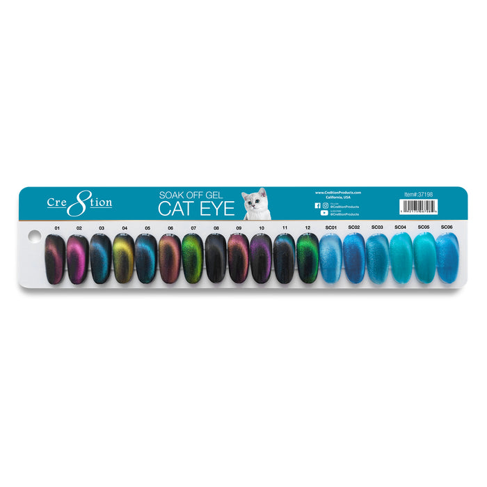 Cre8tion Cat Eye Soak Off Gel 0.5oz - Full Set 18 Colors - Mystical Collection (#01-#12) & Saphire Cat Eye (#SC01-#SC06) w/ 1 Round Shape Magnet, 1 Magnet Duo & 1 set Color Chart