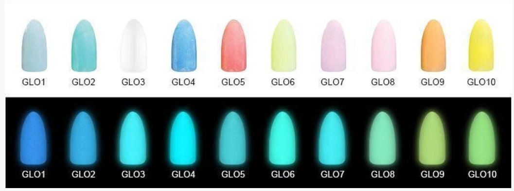 Chisel Glow in the dark Powder 2oz Color chart