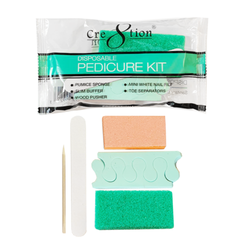 Cre8tion Disposable Kit B Pedicure : 1 Pumice Sponge, 1 Mini White Nail File, 1 Slim Buffer, 1 Wood Pusher and 1 pair of Toe Separators 200 kits/case