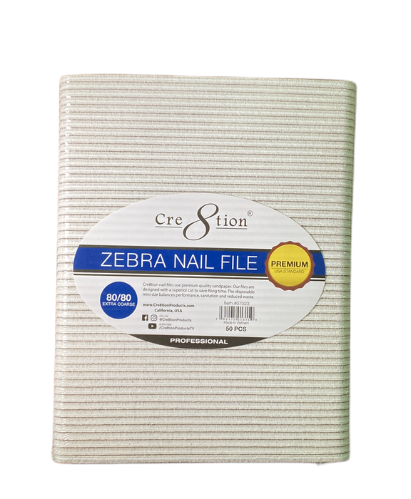 Cre8tion Nail File Regular Zebra Grit - USA Standard (50 pcs./pack)
